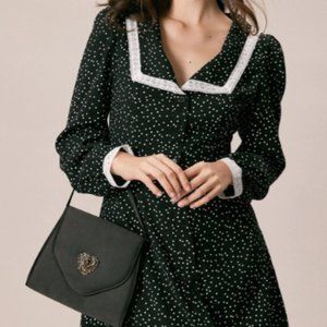 Rihoas Black Lapel Polka Dot Lace Mini Dress size medium